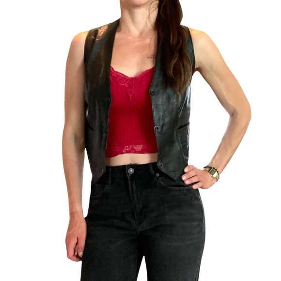 Black Barney's Leather Vest Small - Picture 1 of 5